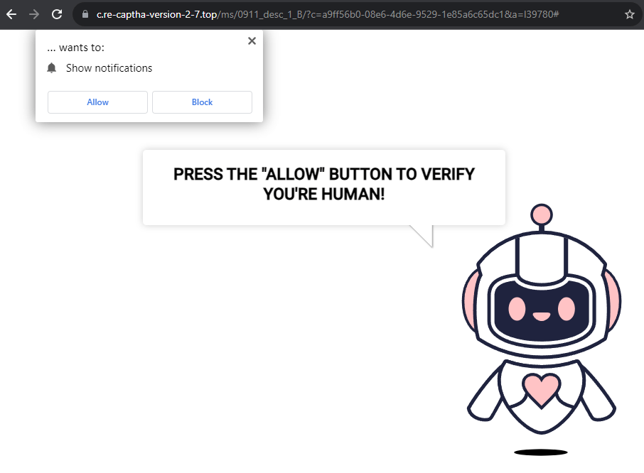 Deceptive webpage which appears after clicking the link